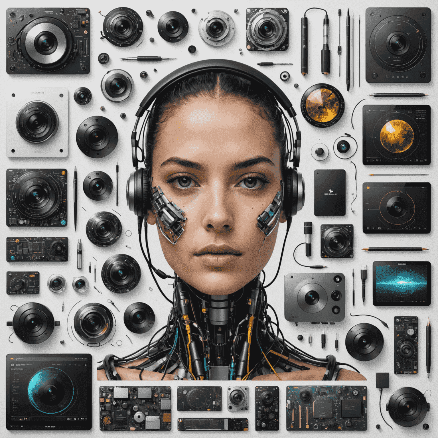 A collage of various AI-powered digital art tools and interfaces, showcasing their features and capabilities