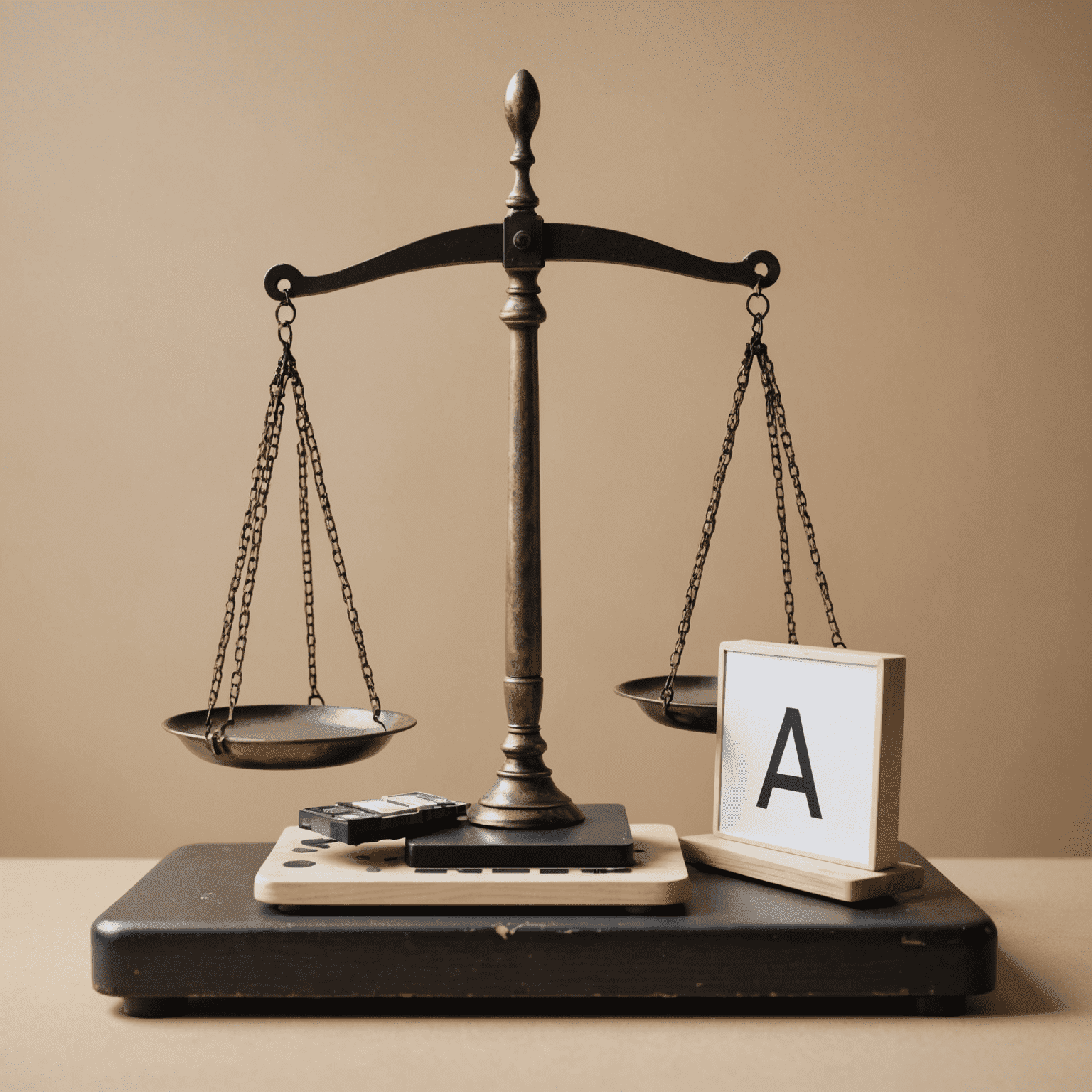 A conceptual image representing the ethical dilemmas in AI art, showing a balance scale with a paintbrush and a computer chip