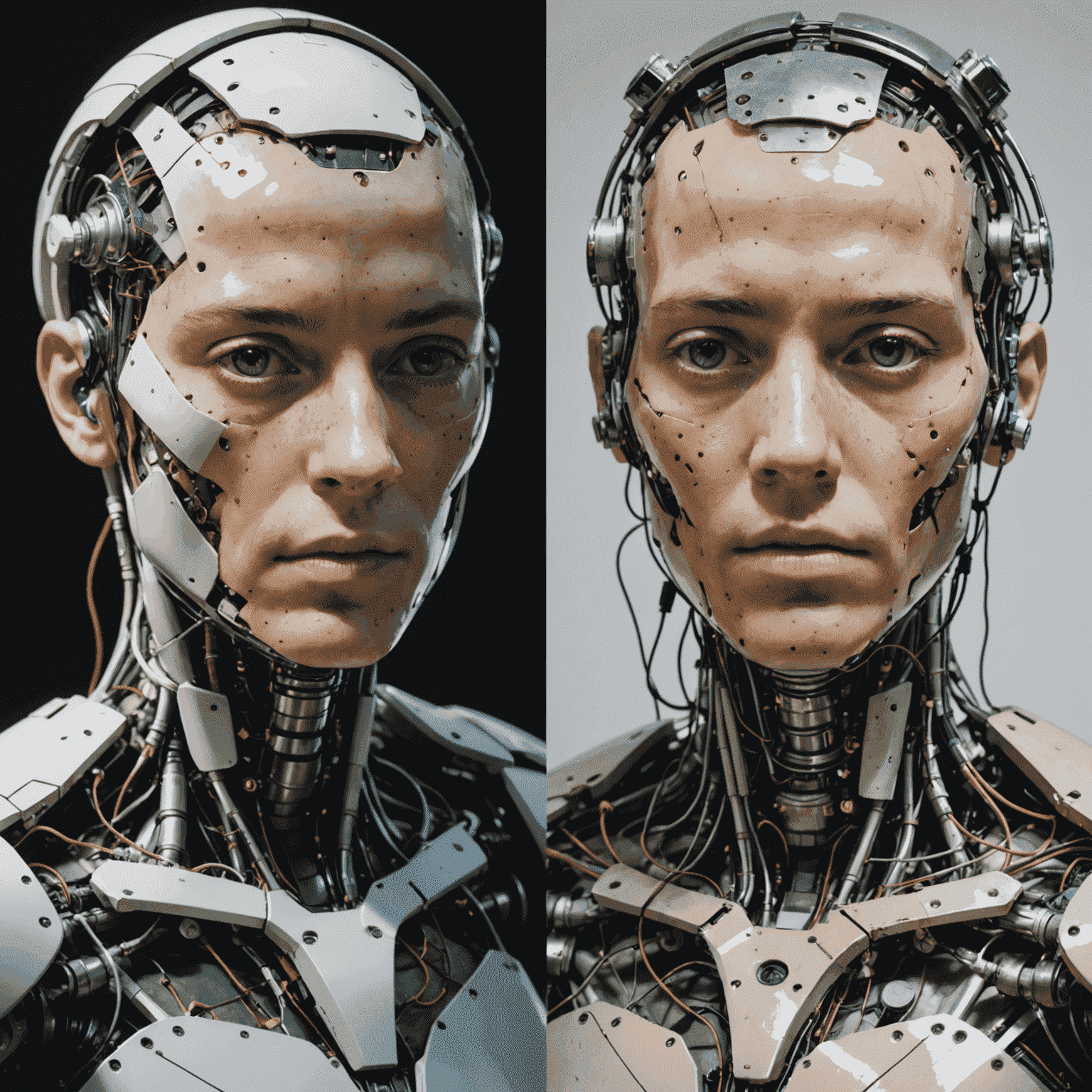 A split-screen image showing an AI system restoring a degraded digital artwork. The left side shows the corrupted version, while the right side displays the AI-restored piece in its full glory.